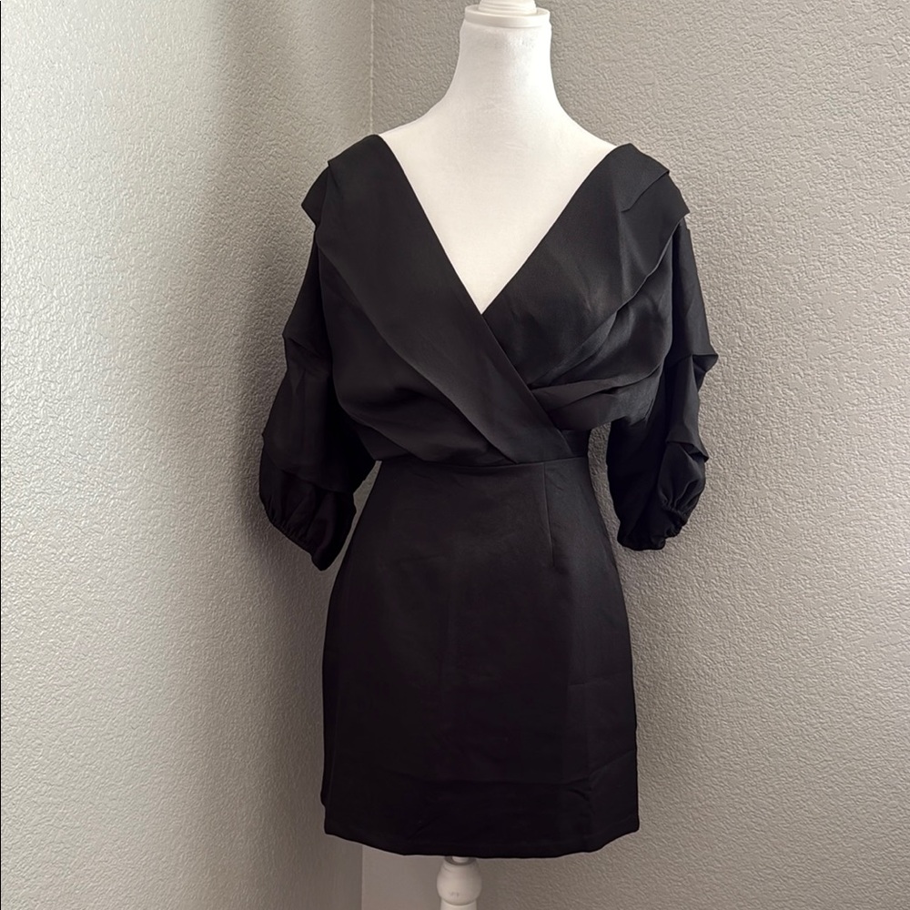 Showpo Black V-Neck Dolman Sleeve Mini Dress